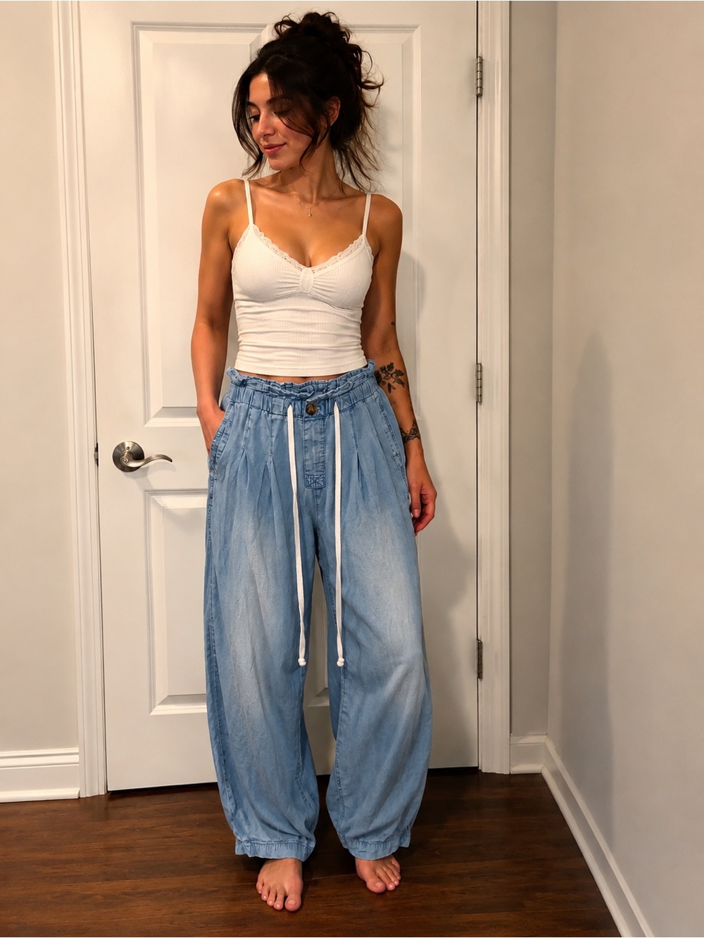 NaNa Light Blue Elastic Waist Denim Pants